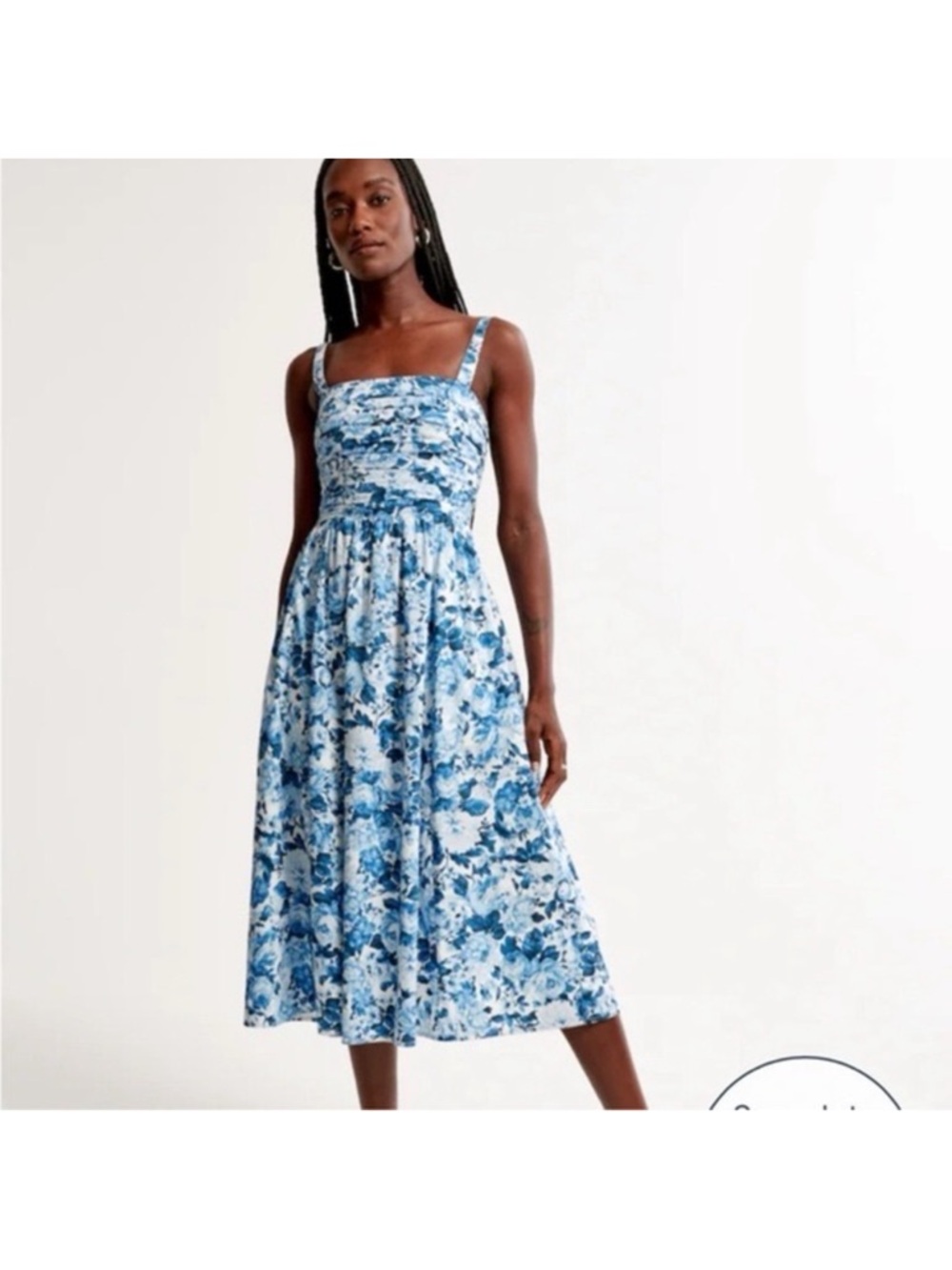 Abercrombie & Fitch Emerson Poplin Midi Blue and White Floral Dress (L)
